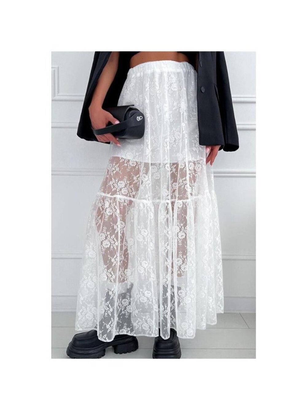 Lace Elastic Waist Maxi Skirt